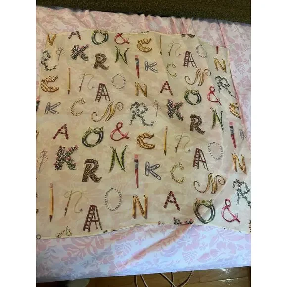 Vintage Nick & Nora silk scarf alphabet letters semi sheer neck wrap head cover - Picture 3 of 6